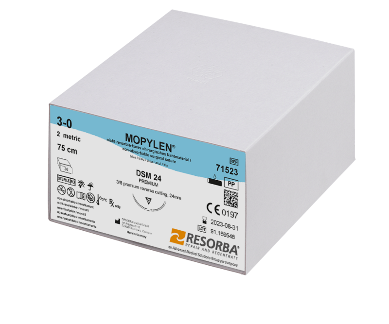 Мопілен USP4-0 синій, довжина 75см, зворотньо-ріжуча голка 21мм, 3/8 кола